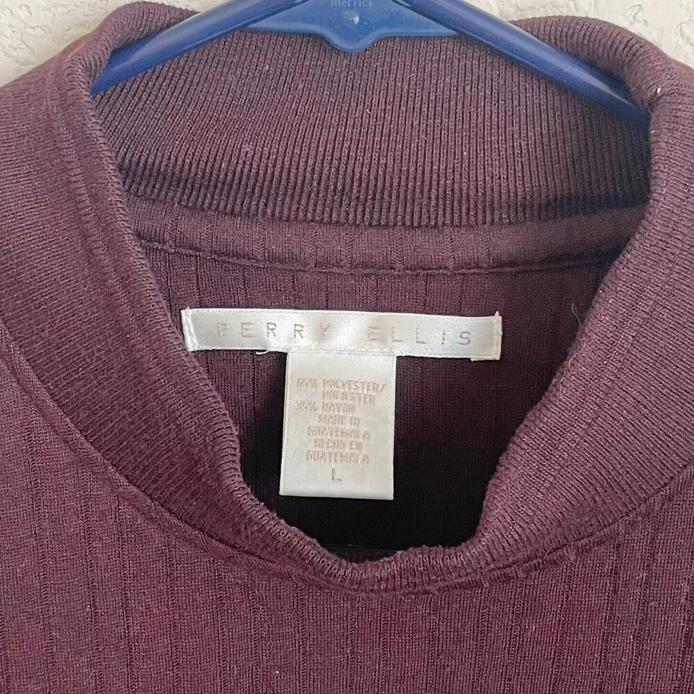 Perry Ellis Men’s Mock Neck Long Sleeve Knit Shirt Large Maroon - Picture 5 of 10